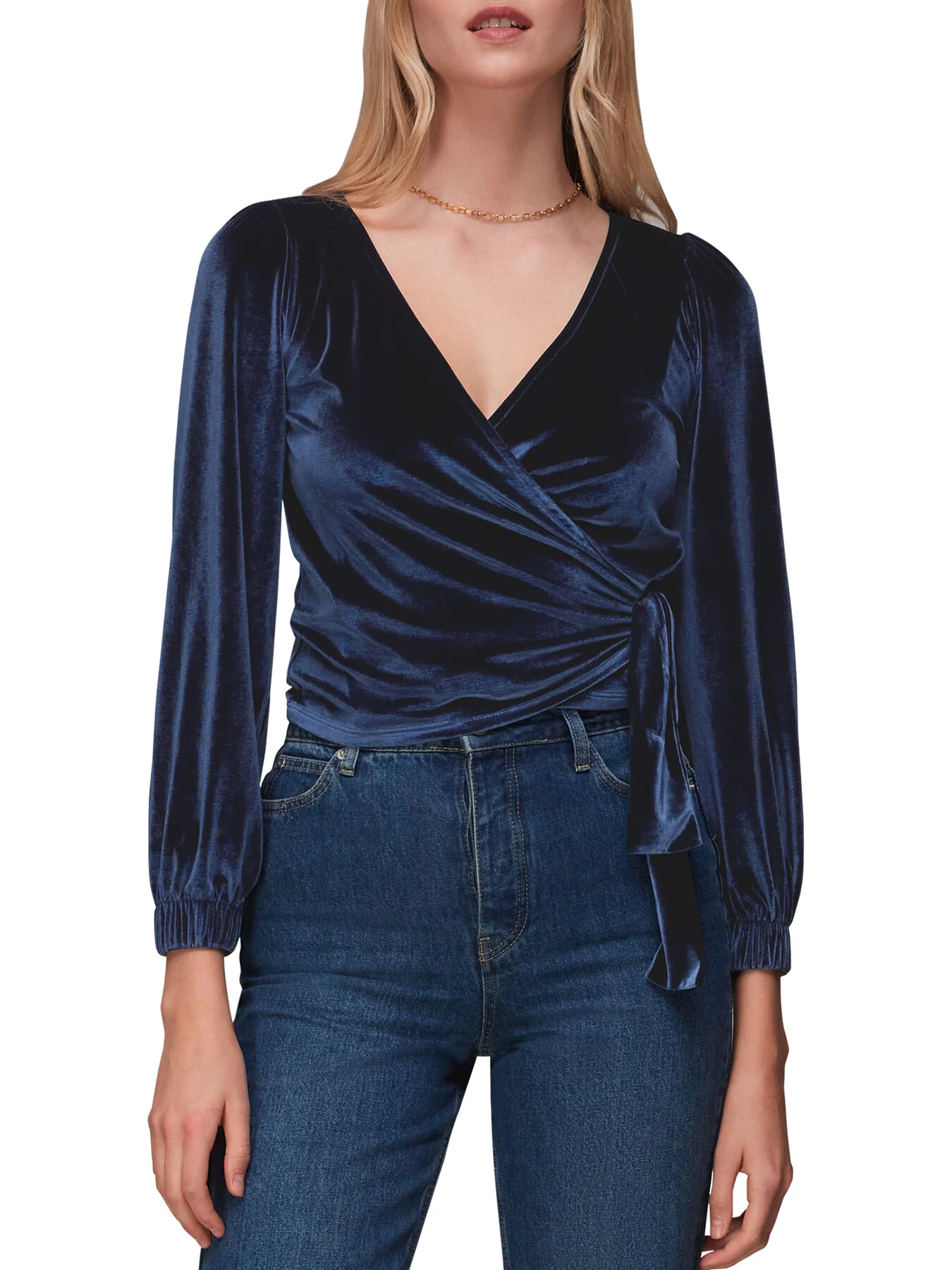 Velvet V Neck Wrap Top - Image 2
