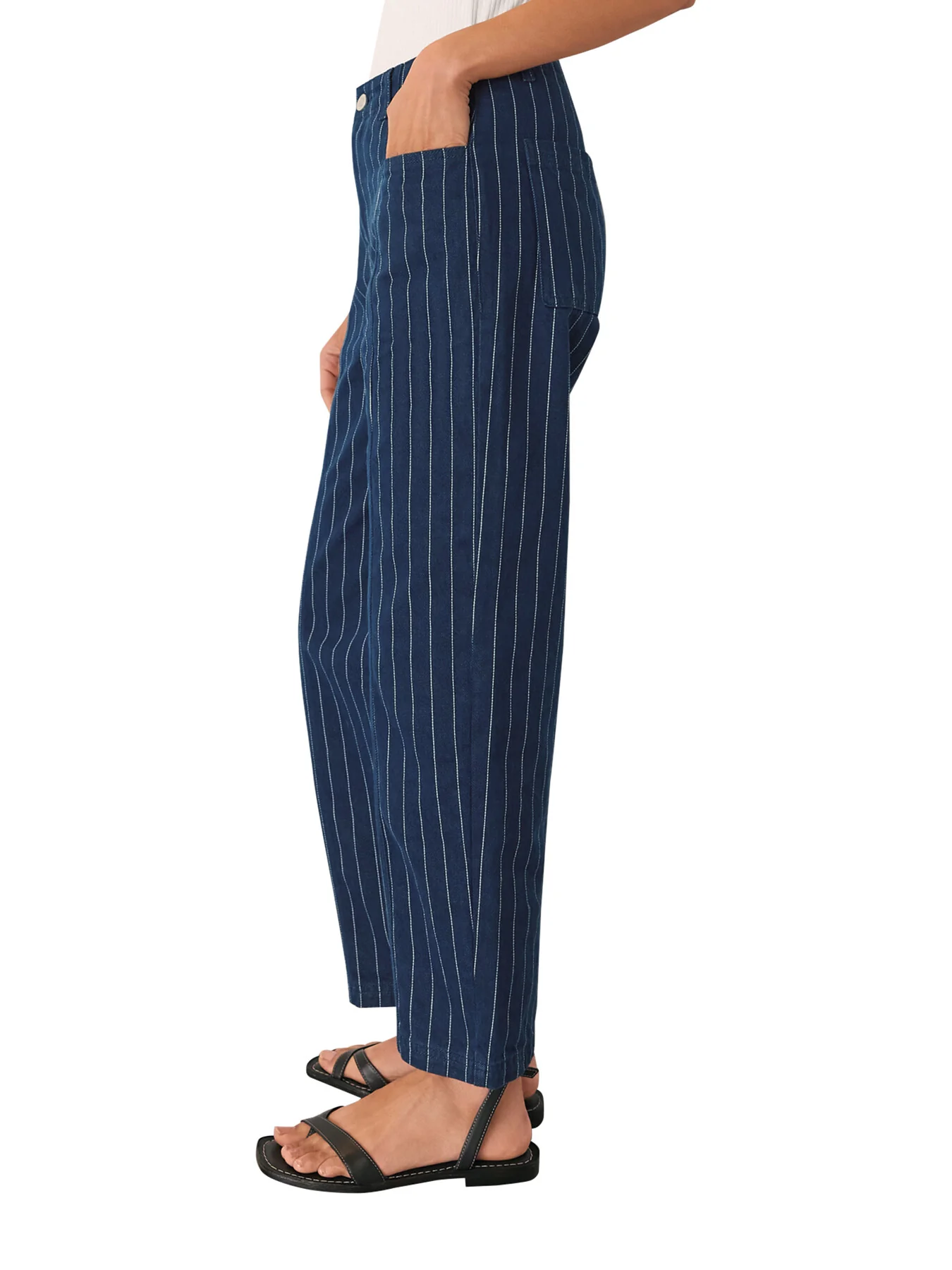 Pinstripe Barrel Leg Jeans Navy - Image 4