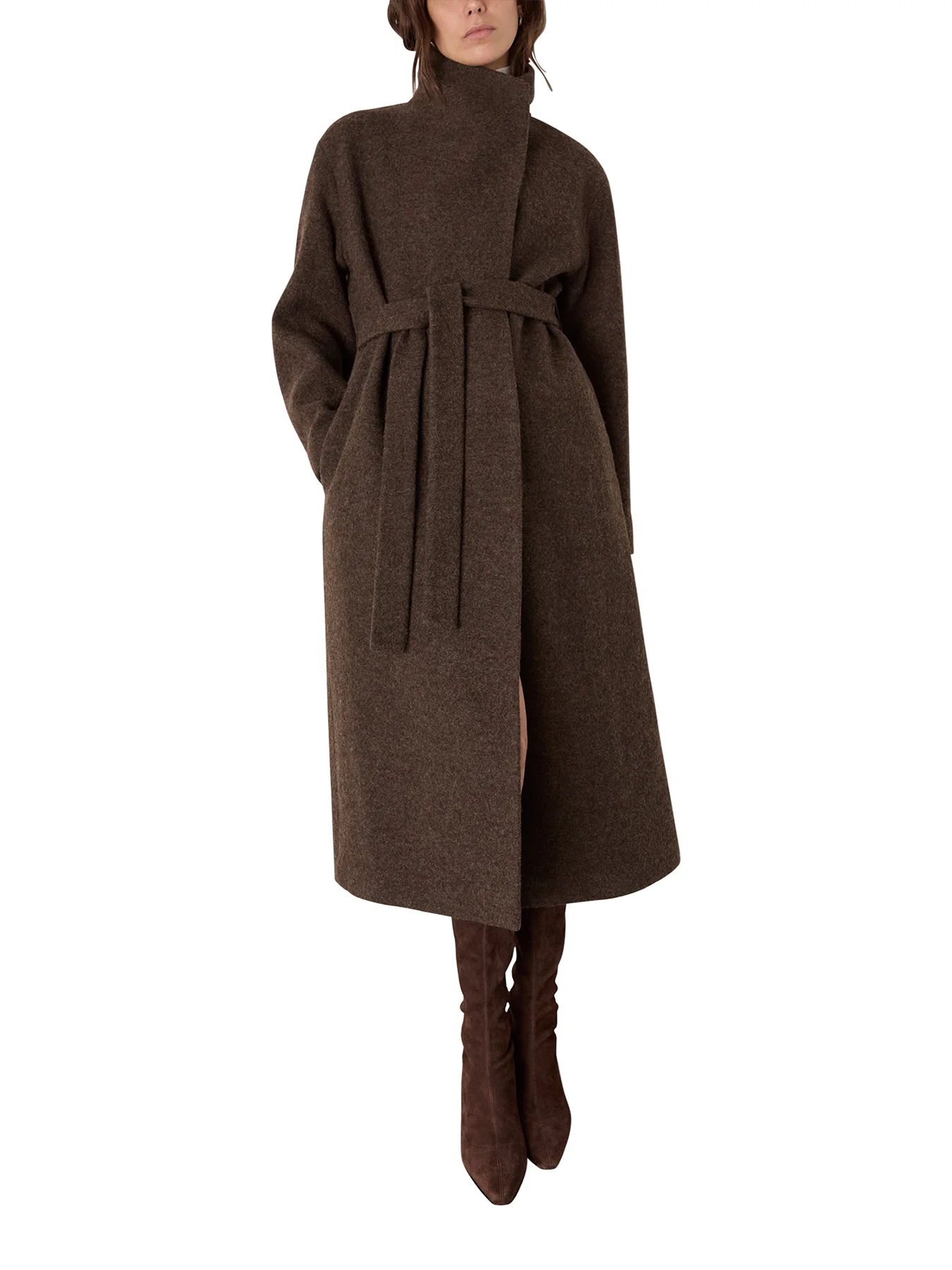 Morgan Funnel Neck Wool Coat Camel - Image 2