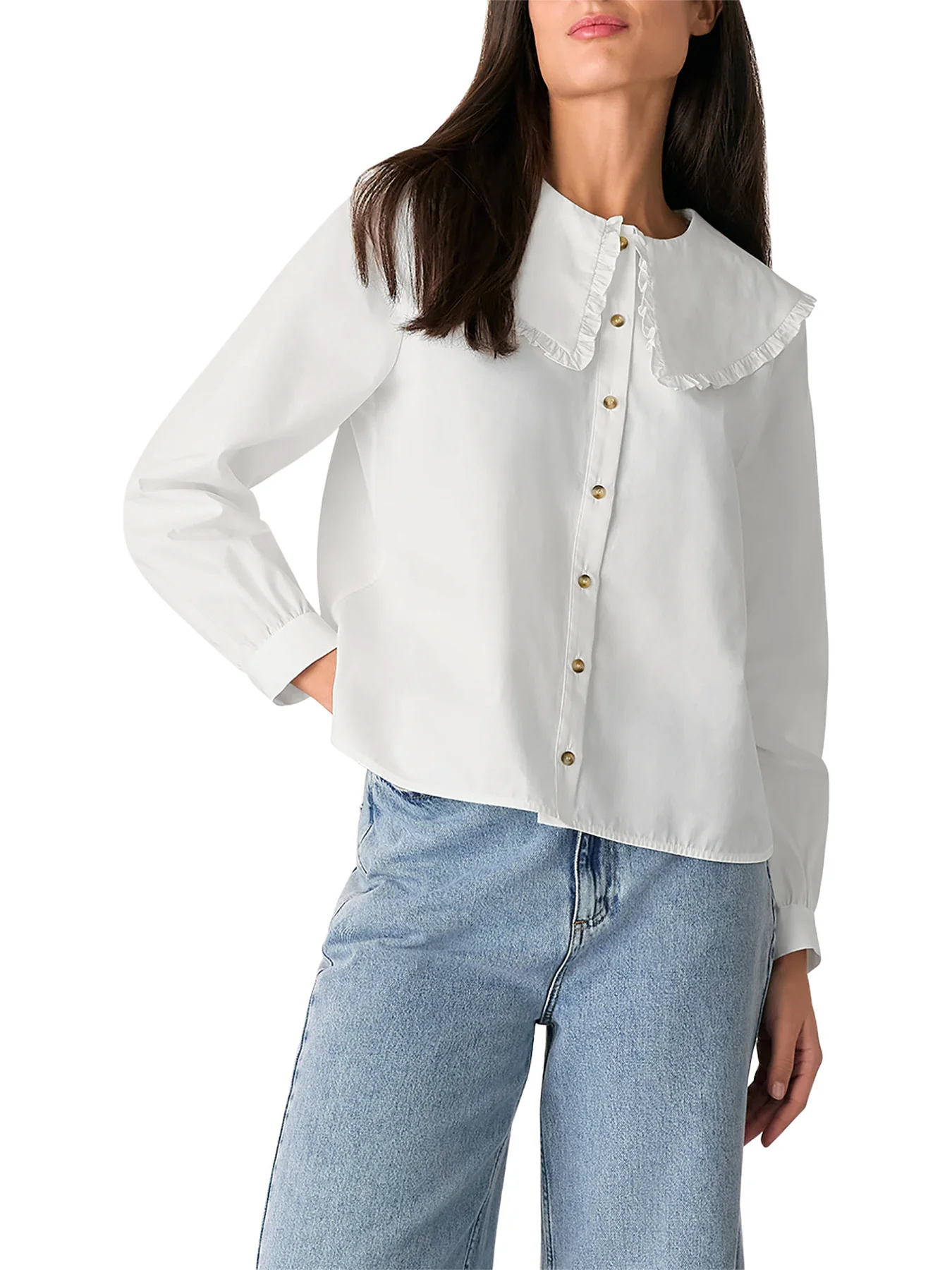 White Cotton Collar Detail Top - Image 2