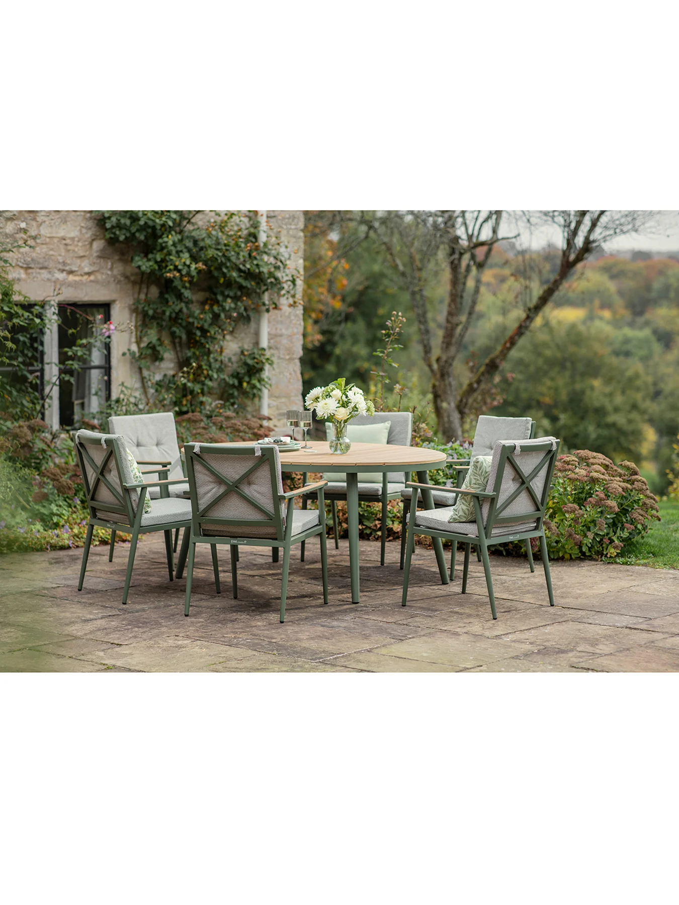 Wisley 6-Seater Garden Dining Set Sage - Image 4