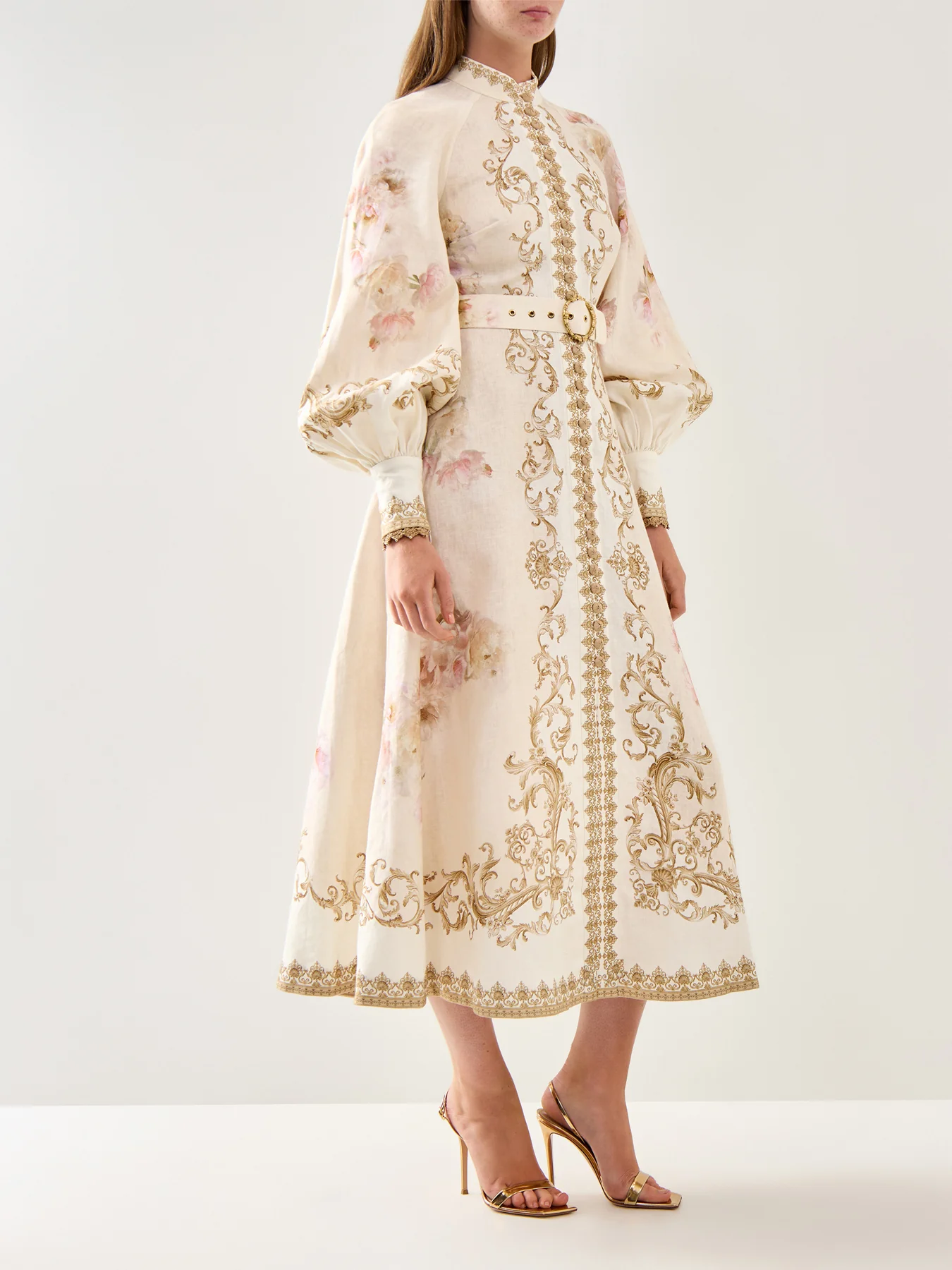Hypnotic Buttoned Midi Dress Cream Peony - Image 4